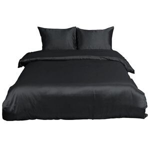 3pcs Satin Duvet Cover Set Silky Comforter Cover Super Soft Bedding Black